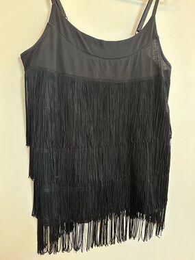 Black fringe party top L